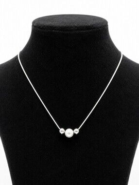 Sterling Silver Plated Necklace 17" Triple Bead Center Station Chain